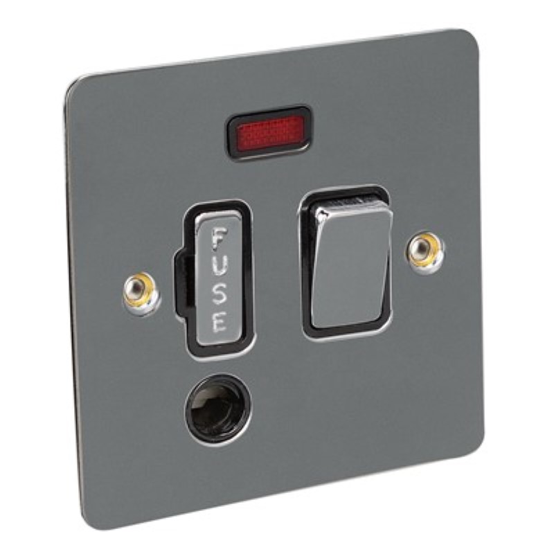 Flat Plate 13Amp Switched Spur Flex Outlet Switched + Neon *Blac - Click Image to Close